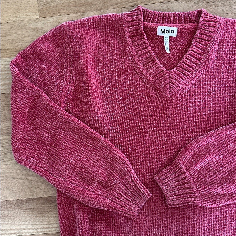 MOLO Denmark pink chenille vneck sweater girls sz EUR  170/176 super soft!